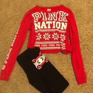 PINK Christmas set, both size small.